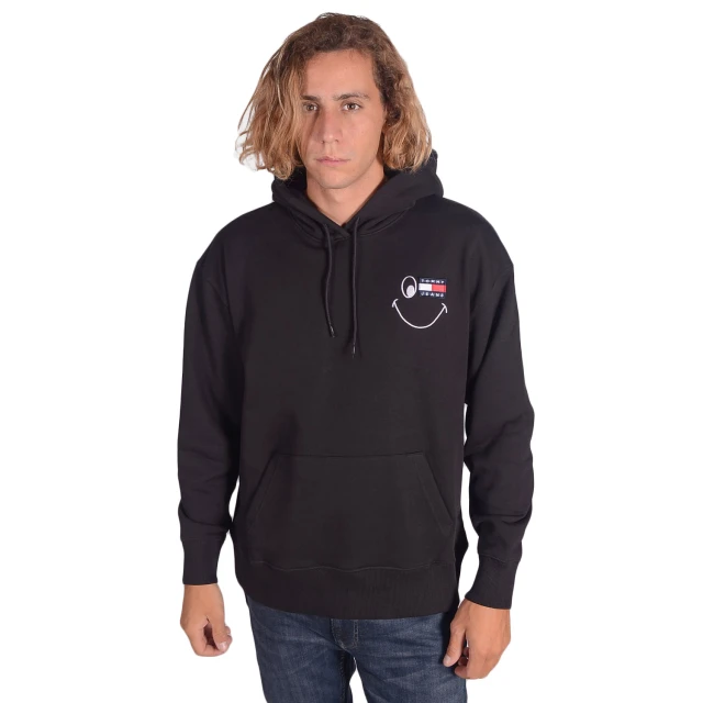 Tommy Hilfiger Tjm Smiley Badge Hoodie Ανδρικο Φουτερ Μαυρο