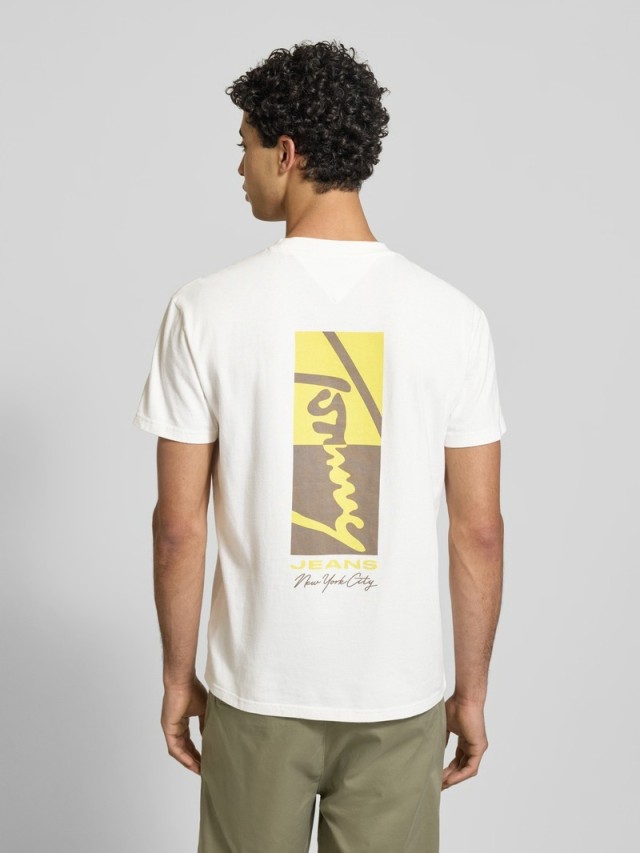 Tommy Hilfiger Tjm Reg Sign Block Ss Tee Ext Ανδρική Μπλούζα Εκρού