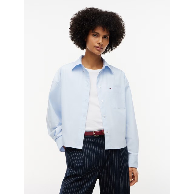 Tommy Hilfiger Tjw Ovs Crp Essential Shirt Ext Γυναικείο Crop Πουκάμισο Σιελ