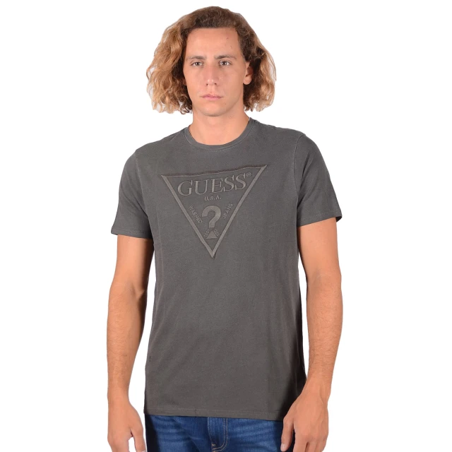 Guess Es Ss Embroidered Logo Tee Ανδρικh Μπλουζα Ανθρακι