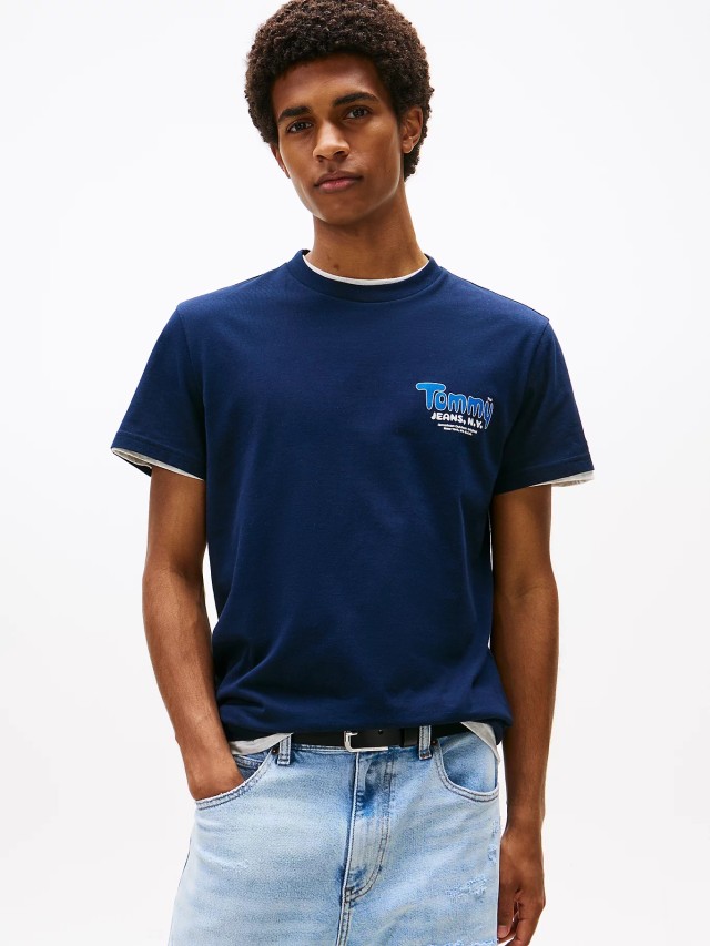 Tommy Hilfiger Tjm Slim Font Play Tee Ανδρική Μπλούζα Μπλε