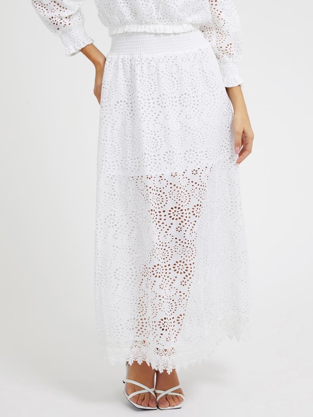 Guess Sangallo Rafa Long Skirt Γυναικεία Φούστα Λευκή