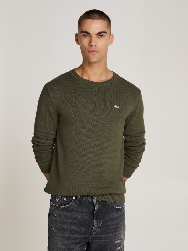 Tommy Hilfiger Tjm Slim Essntls C-Neck Sweater Ανδρικό Πλεκτό Λαδί