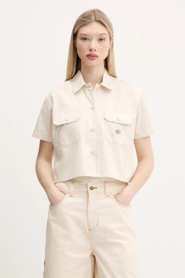 Dickies Ss Cropped Work Shirt Whitecap Γυναικείο Πουκάμισο Cropped Μπεζ