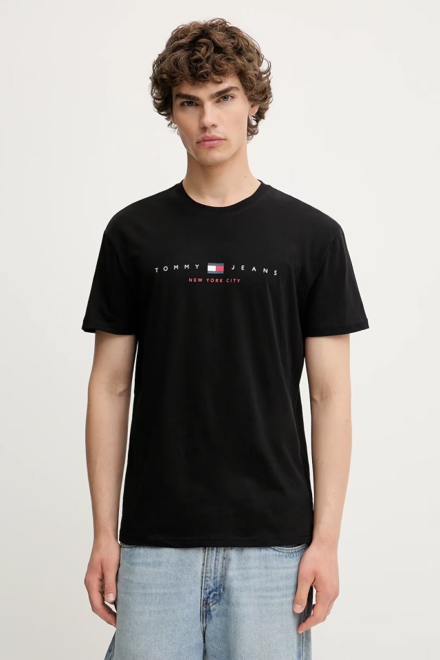 Tommy Hilfiger Tjm Reg Flag Linear Ss Tee Ext Ανδρική Μπλούζα Μαύρη