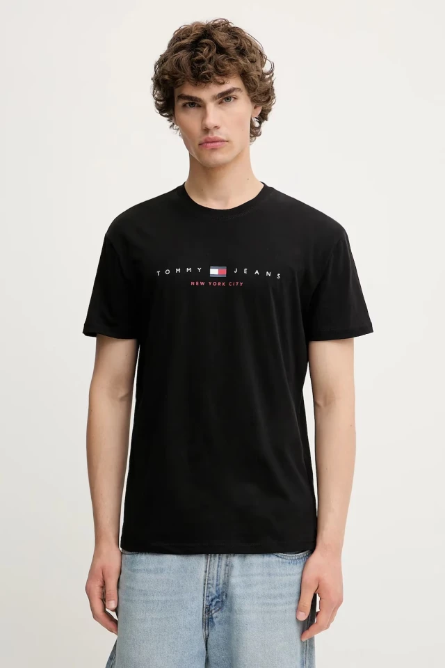 Tommy Hilfiger Tjm Reg Flag Linear Ss Tee Ext Ανδρική Μπλούζα Μαύρη