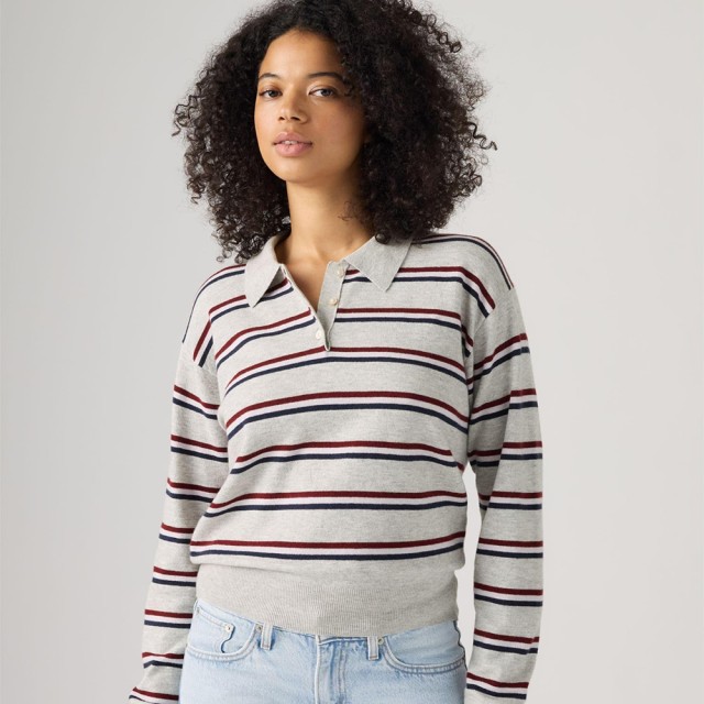 Levis Super Soft Ls Polo Multi-Color Γυναικεία Μπλούζα Polo Ριγέ Multi Color