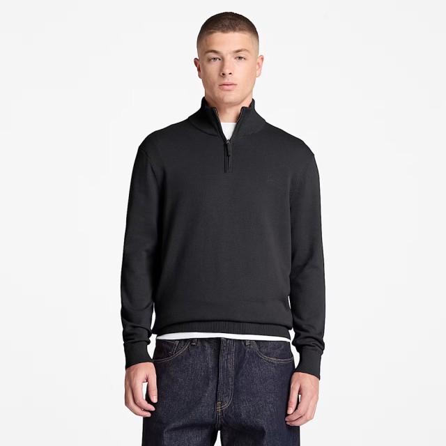 Timberland Williams River Cotton 1/4 Zip Sweater Black Ανδρικό Πλεκτο Μαύρο