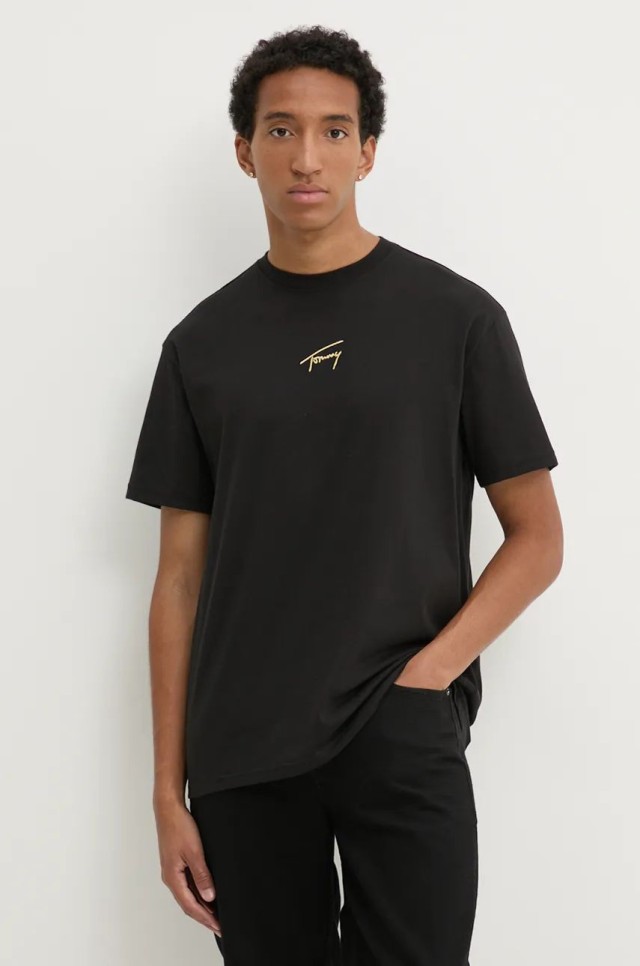 Tommy Hilfiger Tjm Reg Gold Signature Tee Ext Ανδρική Μπλούζα Μαύρη