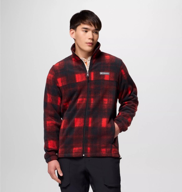 Columbia Steens Mountain™ Printed Jacket Ανδρική Ζακέτα Fleece Καρο Κόκκινο Μαυρο