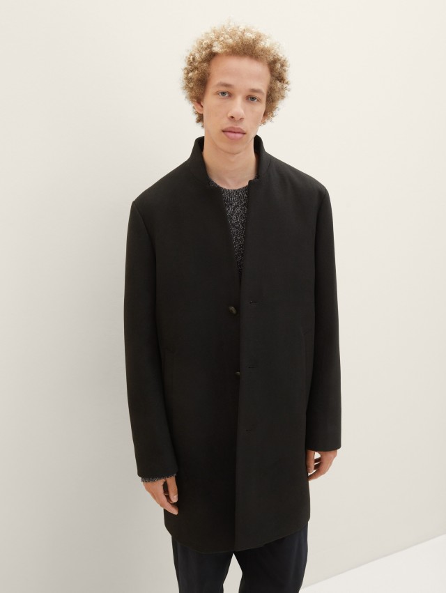 Tom Tailor Three Button Wool Coat Ανδρικό Παλτό Μαύρο