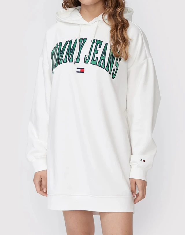 Tommy Hilfiger Tjw Collegiate Logo Hoodie Dress Γυναικειο Φορεμα Εκρου
