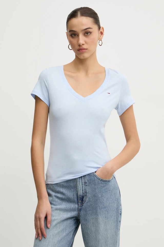 Tommy Hilfiger Tjw V-Neck Tee Γυναικεία Μπλούζα Σιελ