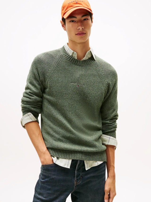 Tommy Hilfiger Tjm Slim Linear Raglan Sweater Ανδρικό Πλεκτό Πράσινο
