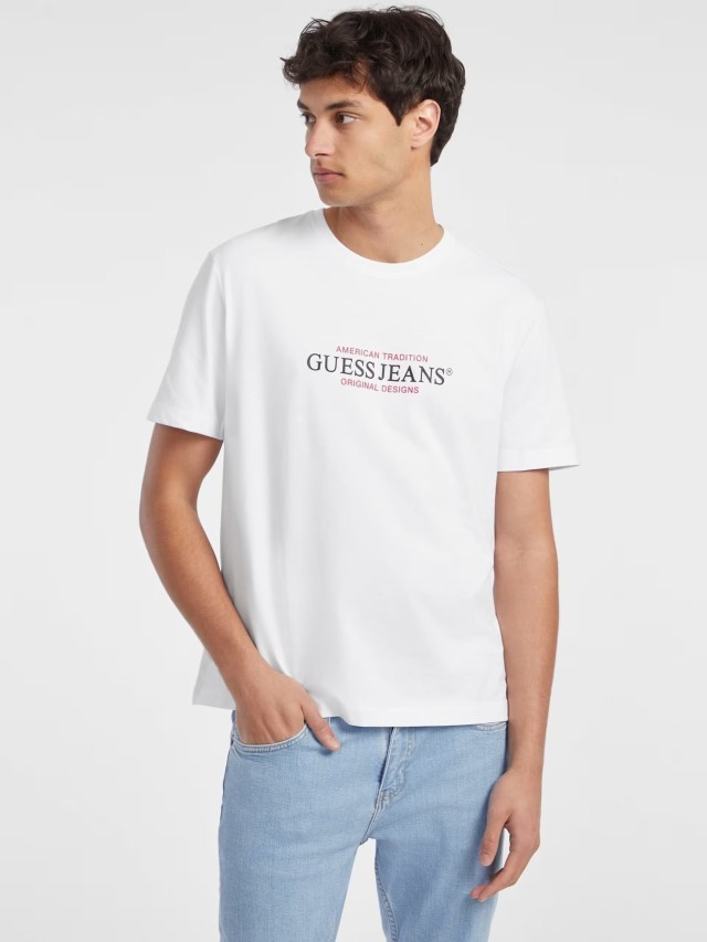 Guess Gj Ss Cn Reg American Trad Tee Ανδρική Μπλούζα Λευκή