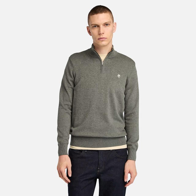 Timberland Williams River Cotton Yd 1/4 Zip Sweater Dark Grey Heather Ανδρικό Πλεκτό Γκρι