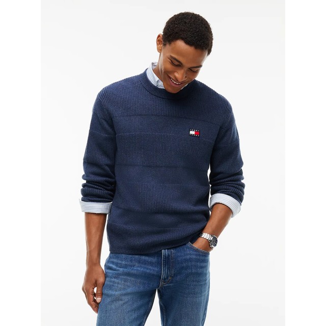 Tommy Hilfiger Tjm Reg Textured Sweater Ext Ανδρικό Πλεκτό Μπλε