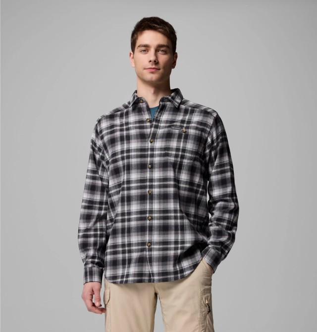 Columbia Cornell Woods™ Flannel Long Sleeve Shirt Ανδρικό Πουκάμισο Καρό Ασπρο Μαύρο