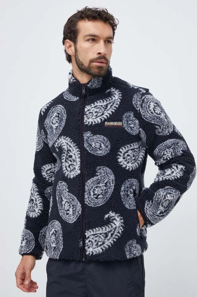 Napapijri T-Holiday Fz Fw23 Paisley Fw6 Ανδρικη Ζακετα Fleece Μαυρο