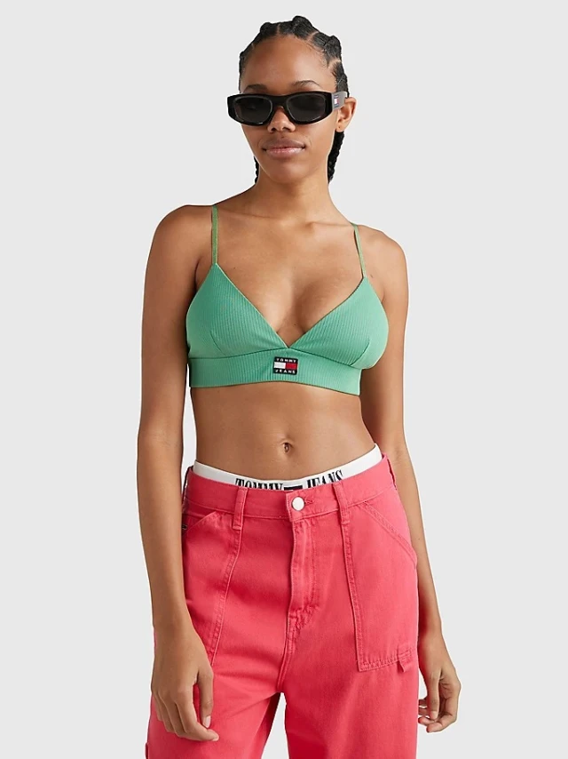 Tommy Hilfiger Tjw Rib Xs Badge Bralette Γυναικεία Μπουστο Πράσινο
