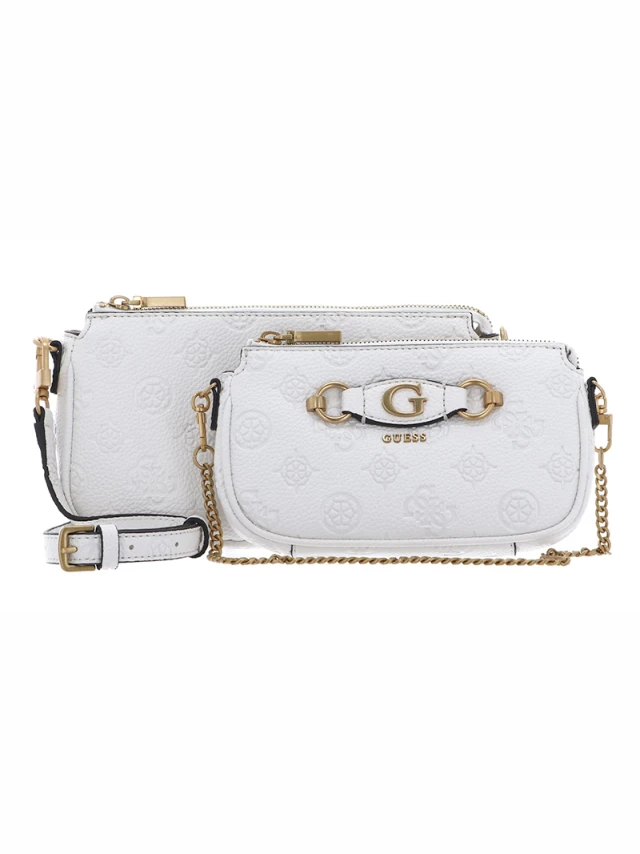 Guess Izzy Peony Dbl Pouch Xbody Γυναικεία Τσάντα Εκρου