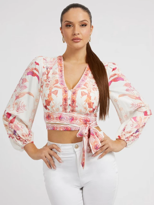 Guess Ls Gisel Top Γυναικεία Μπλούζα Floral