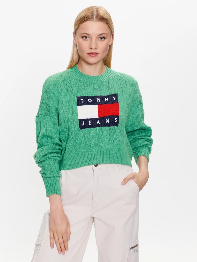 Tommy Hilfiger Tjw Bxy Center Flag Sweater Γυναικείο Πλεκτό Πράσινο