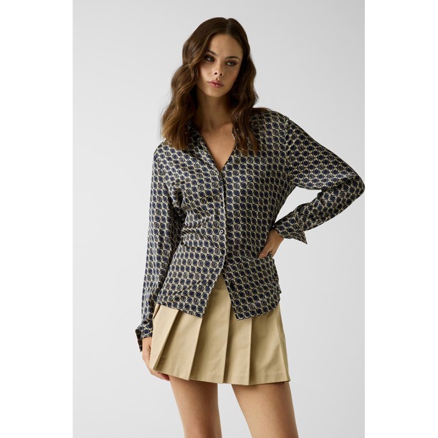 Guess Ls New Concetta Shirt Γυναικείο Πουκάμισο Μαύρο Multi Color