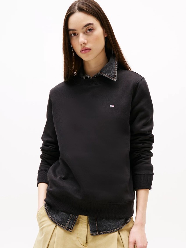 Tommy Hilfiger Tjw Reg S Flag Crew Γυναικείο Φούτερ Μαύρο