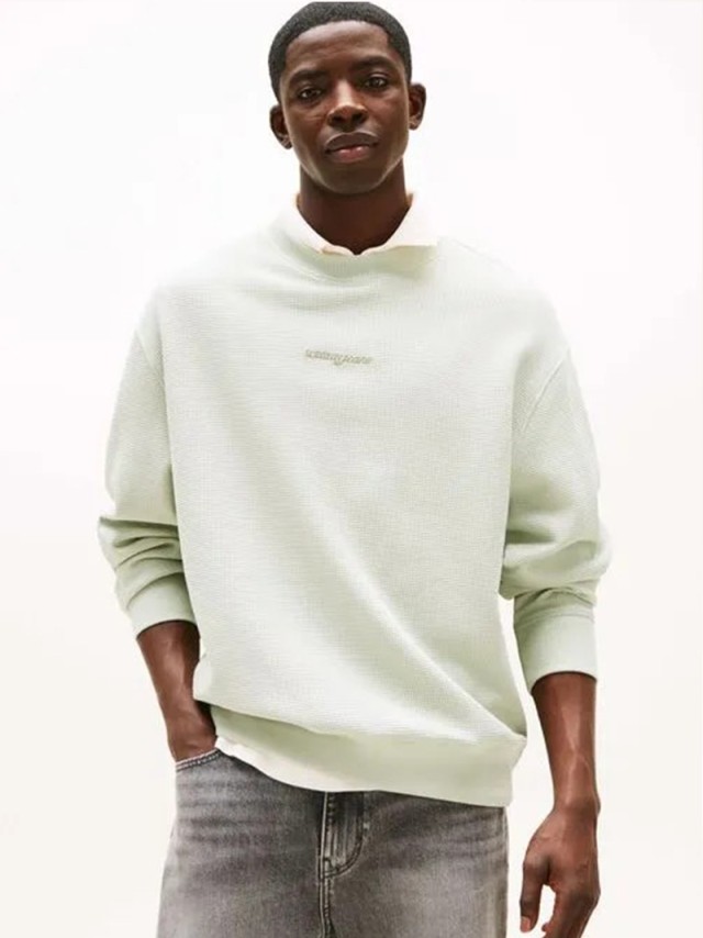 Tommy Hilfiger Tjm Rlx Waffle Script Crew Ανδρικό Φούτερ Μεντα