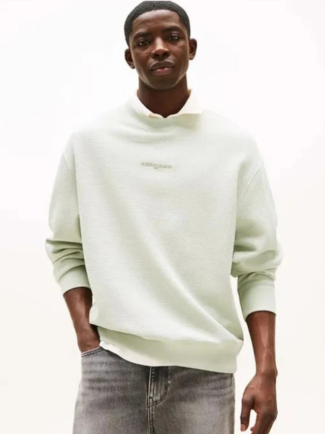 Tommy Hilfiger Tjm Rlx Waffle Script Crew Ανδρικό Φούτερ Μεντα