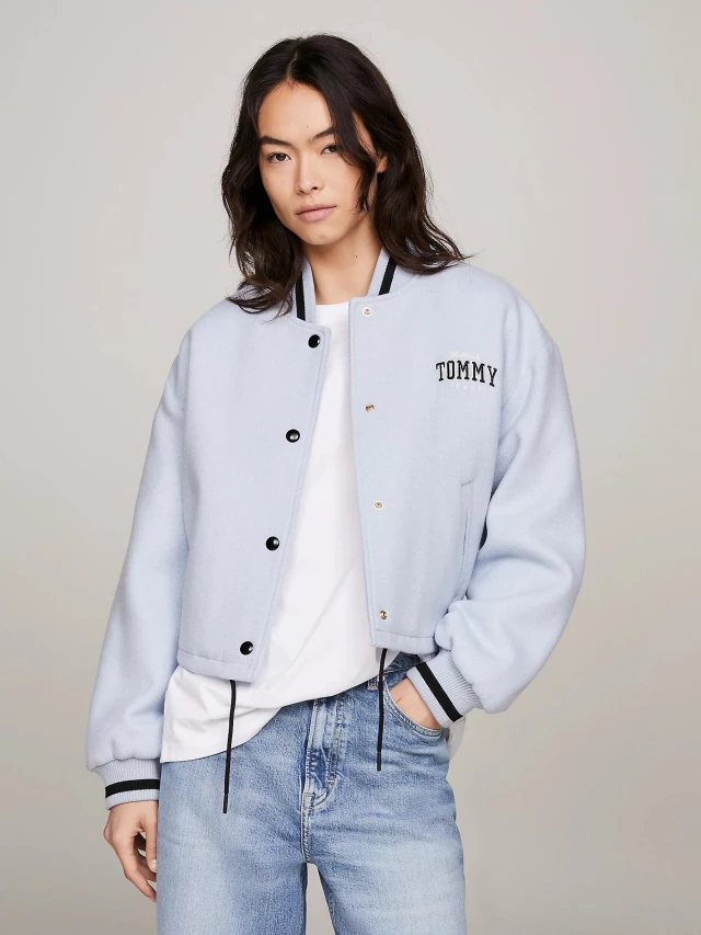 Tommy Hilfiger Tjw Crp Wool Varsity Bomber Γυναικείο Μπουφάν Σιελ
