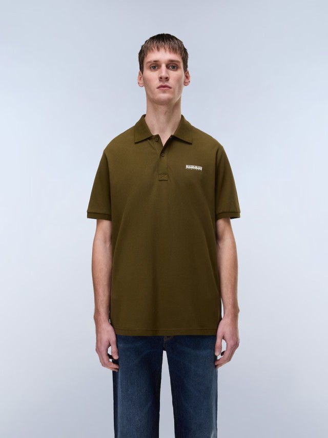 Napapijri E-Small Box Ss Black Beauty Ανδρική Μπλούζα Polo Λαδί