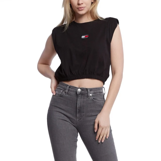 Tommy Hilfiger Tjw Crop Elasticated Badge Tank Γυναικεια Μπλουζα Μαυρη