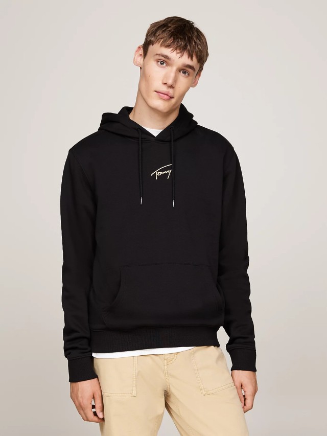 Tommy Hilfiger Tjm Reg Gold Signt Hoodie Ext Ανδρικό Φούτερ Μαύρο