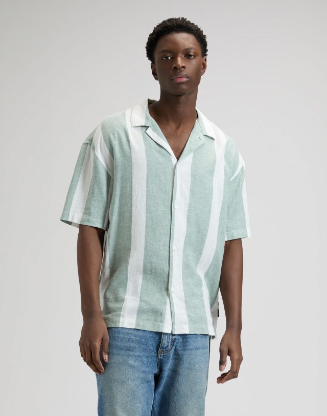 Lee Rlx Resort Shirt Desert Sage Stripe Ανδρικό Λινό Πουκάμισο Ριγέ Πράσινο