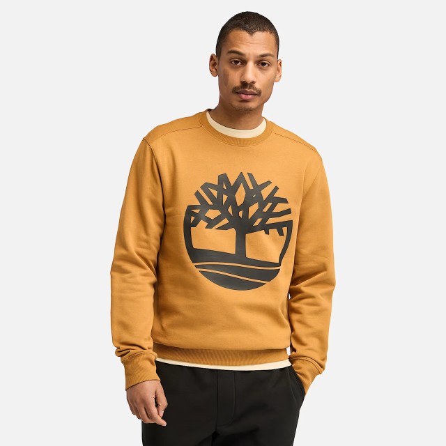 Timberland Kennebec River Tree Logo Crew Neck Sweatshirt Wheat Boot/Black Ανδρικό Φούτερ Μουσταρδι