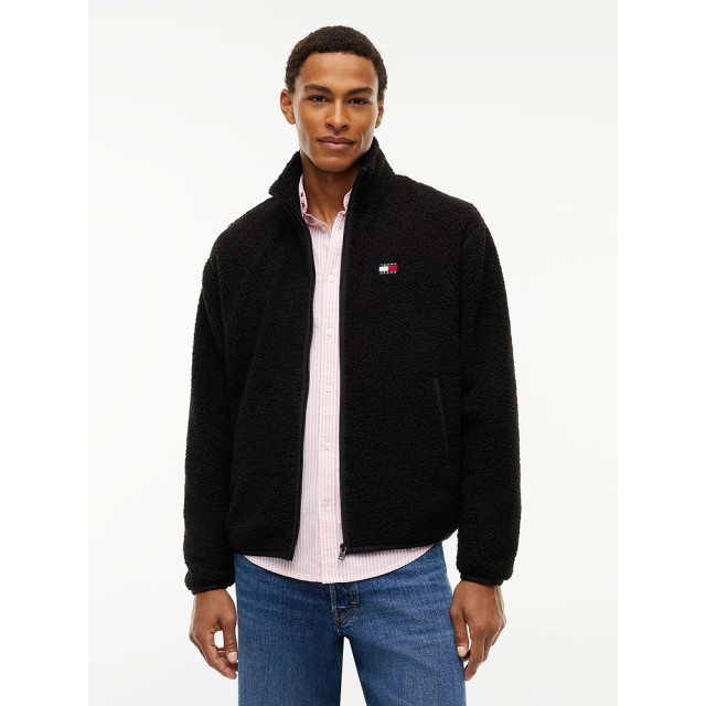 Tommy Hilfiger Tjm Rlx Badge Zip-Thru Teddy Ext Ανδρική Ζακέτα Fleece Μαύρη