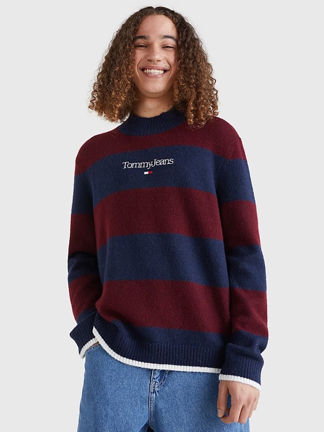 Tommy Hilfiger Tjm Rlxd Serif Stripe Sweater Ανδρικο Πλεκτο Μπλε Μπορντο