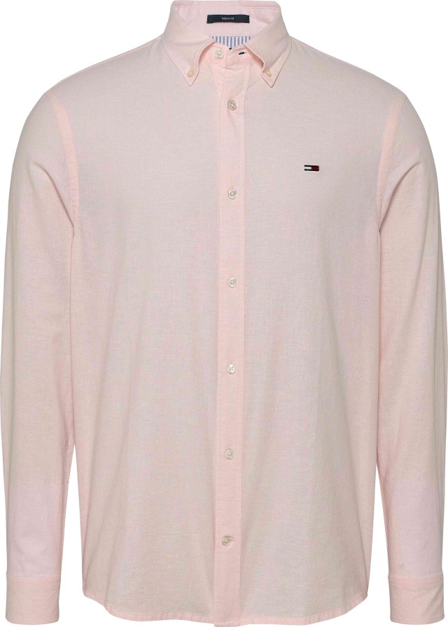 Tommy Hilfiger Tjm Reg Linen Blend Ls Shirt Ext Ανδρικό Πουκάμισο Λινό Ροζ
