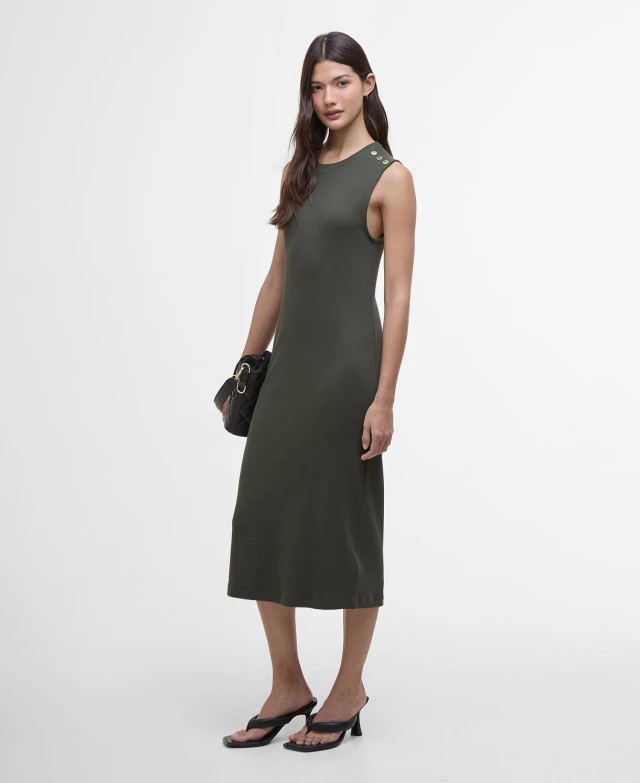 Barbour B.Intl Hadfield Midi Dress Γυναικείο Midi Φόρεμα Λαδί