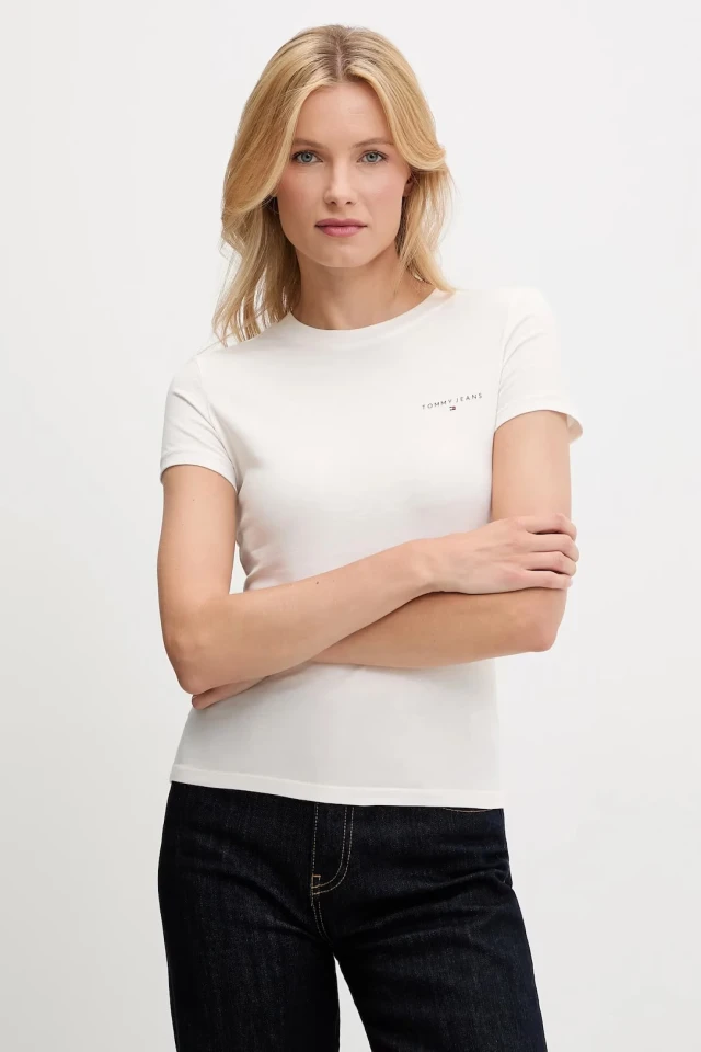 Tommy Hilfiger Tjw Slim Linear Ss Tee Ext Γυναικεία Μπλούζα Εκρου