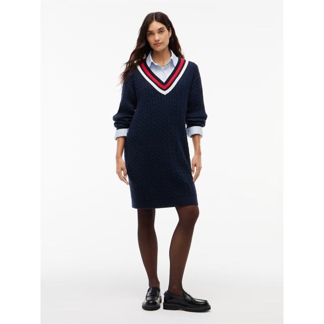 Tommy Hilfiger Tjw Cable Rwb Sweater Dress Ext Γυναικείο Φόρεμα Μπλε