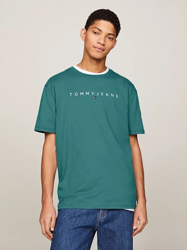 Tommy Hilfiger Tjm Reg Linear Logo Tee Ext Ανδρική Μπλούζα Πετρολ