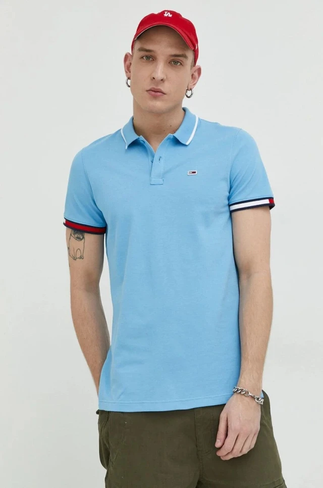Tommy Hilfiger Tjm Reg Flag Cuffs Polo Ανδρικη Μπλουζα Polo Σιελ