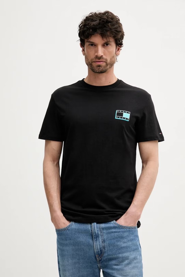 Tommy Hilfiger Tjm Slim Pop Color Flag Tee Ext Ανδρική Μπλούζα Μαύρη