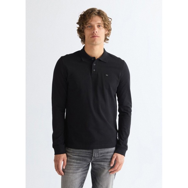 Wrangler Ls Polo Shirt Black Ανδρική Μπλούζα Polo Μαύρη