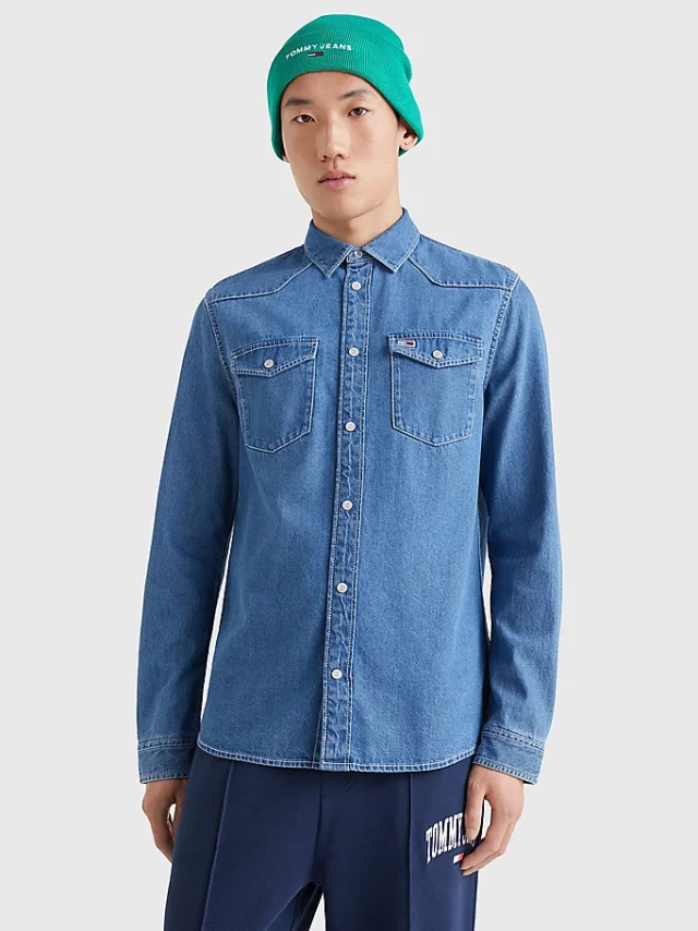 Tommy Hilfiger Tjm Western Denim Shirt Ανδρικο Πουκαμισο Τζιν Stone Wash
