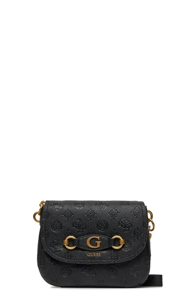Guess Izzy Peony Tri Cmprtmnt Flap Γυναικεία Τσάντα Μαύρη