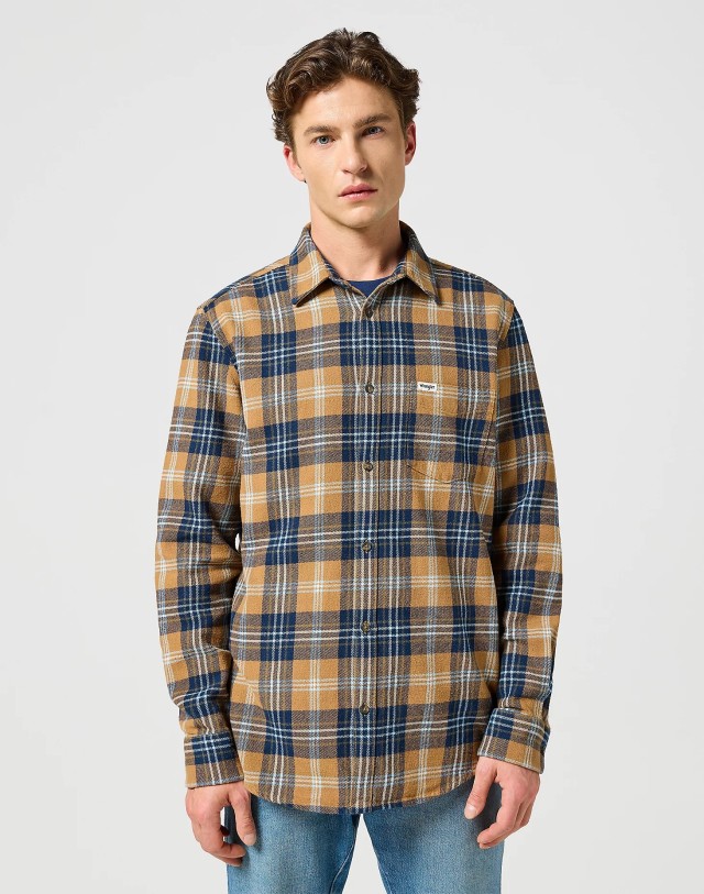 Wrangler 1 Pkt Shirt Dijon Ανδρικό Καρο Πουκάμισο Μουσταρδι